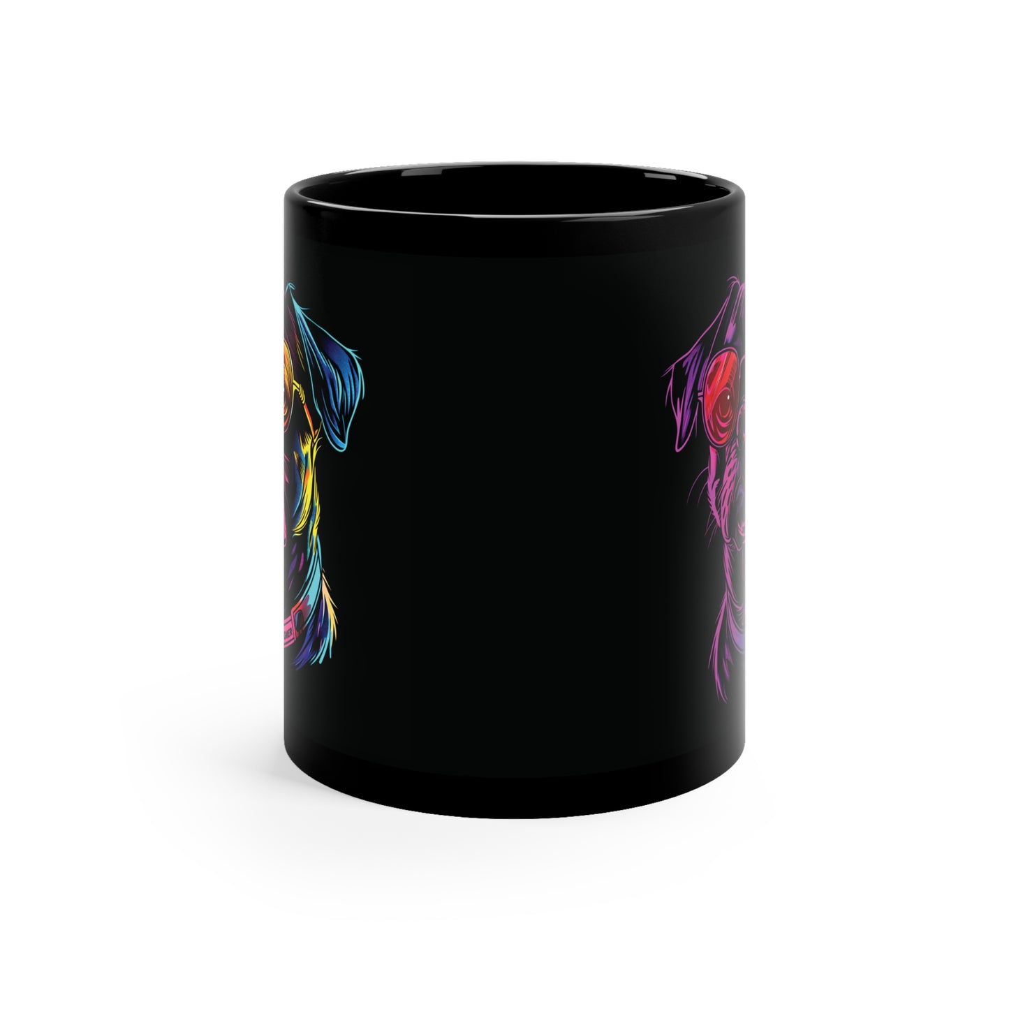 Jeffery Dogmer Coffee Mug - 11oz Black Mug with Colorful Horror Dog Design