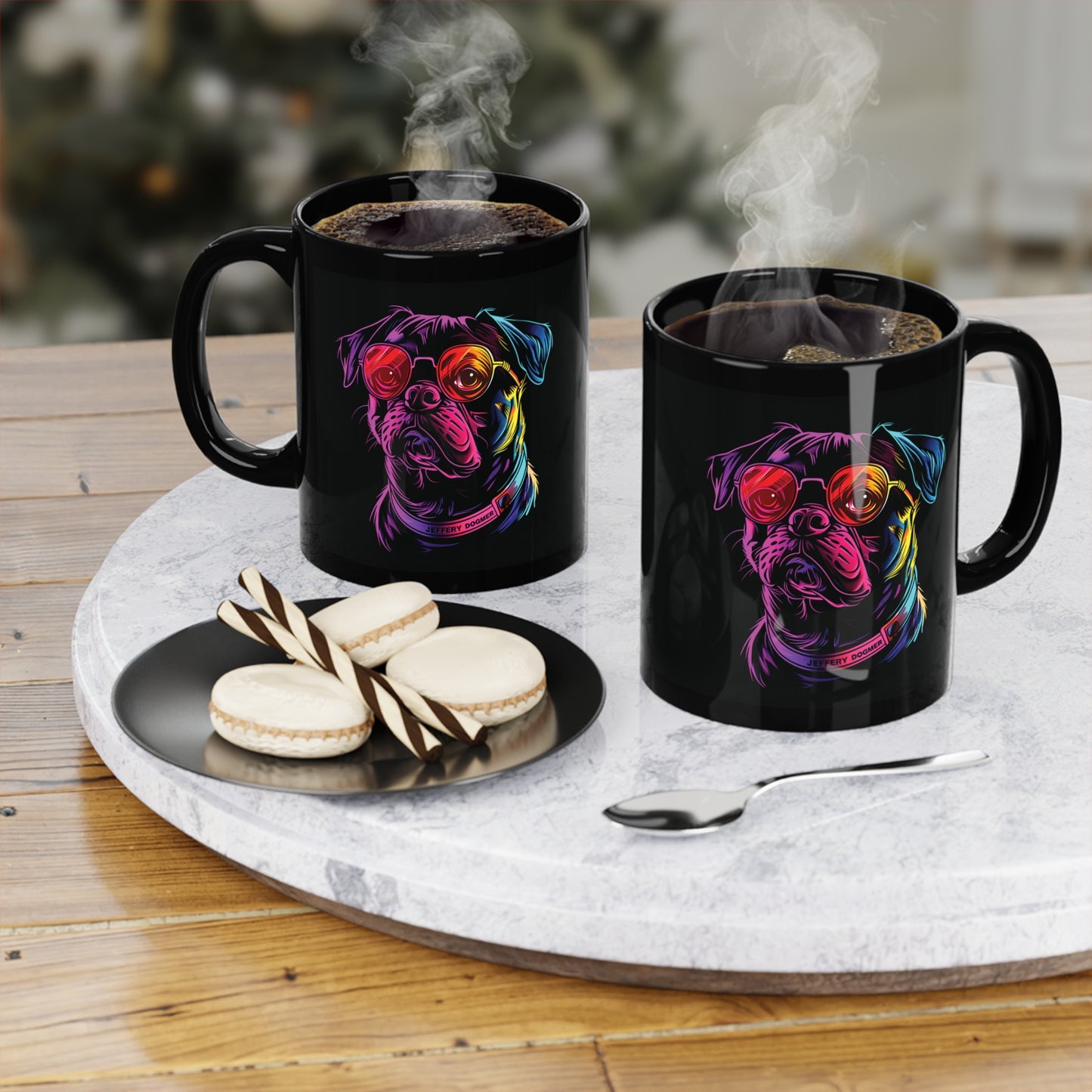 Jeffery Dogmer Coffee Mug - 11oz Black Mug with Colorful Horror Dog Design