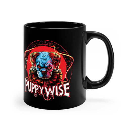 Puppywise Black Coffee Mug - 11oz Horror IT Dog Mug for Dog and Horror Lovers