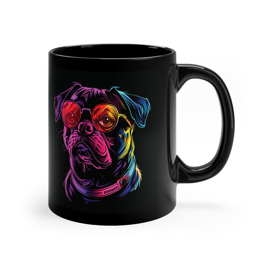 Jeffery Dogmer Coffee Mug - 11oz Black Mug with Colorful Horror Dog Design
